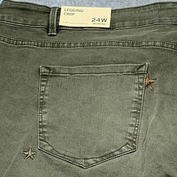 Soft Surroundings Jeans Womens 24W Green Legging Crop Zip Ankle Stretch Stars - Picture 5 of 9